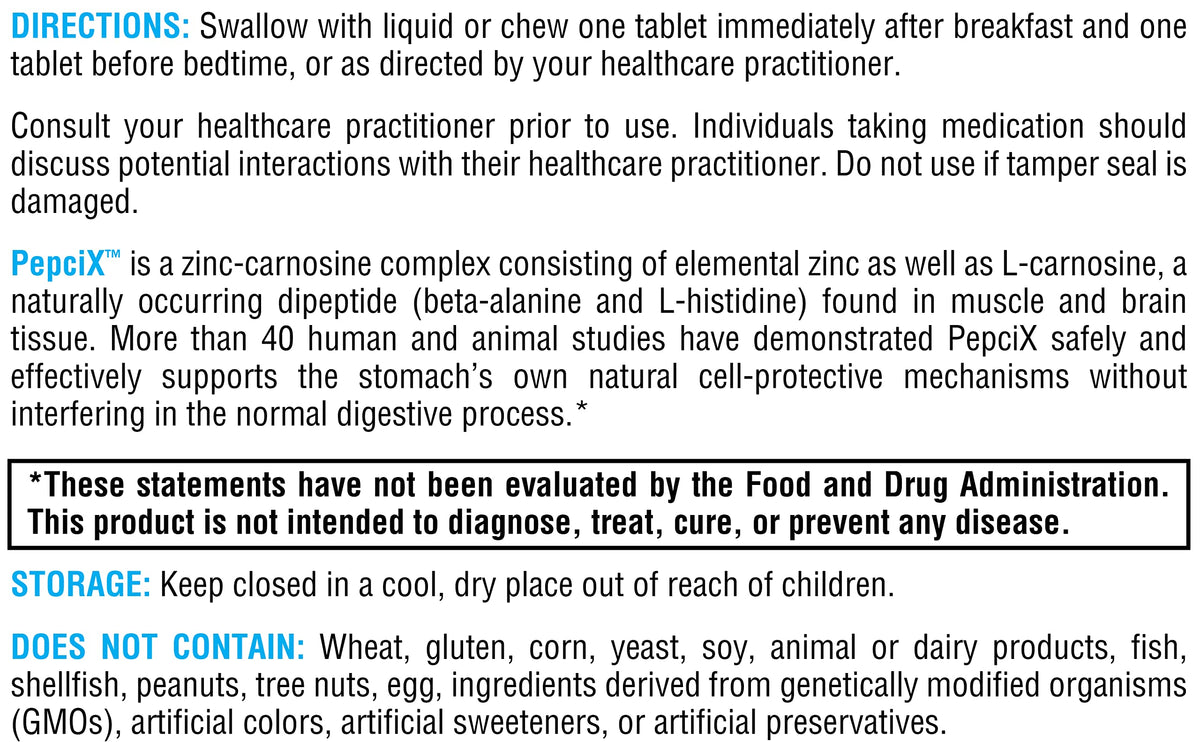 XYMOGEN PepciX Zinc with L-Carnosine for Gut Health - 60 Tablets