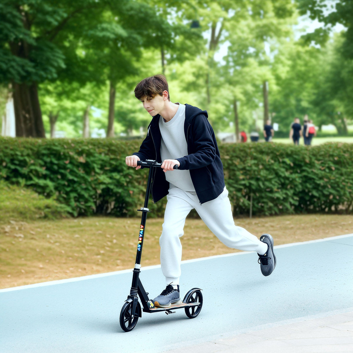 AIYAPLAY Kids Scooter, Foldable Kick Scooter w/ Adjustable Handlebar, Black