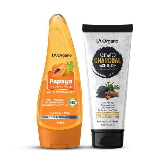 LA Organo Papaya Hydrating Face Gel with Alovera,Vit-E & Activate Charcoal Face Wash Combo
