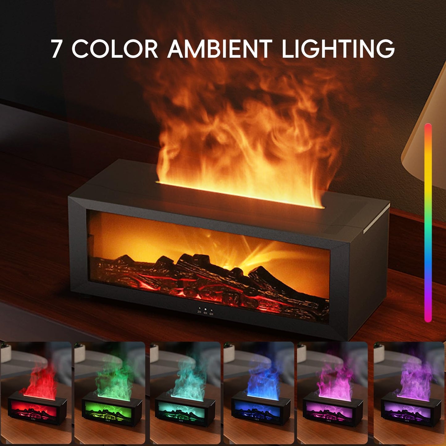 YALEDI Essential Oil Diffuser | 7-Color Fireplace Flame, 150ml Ultrasonic Diffuser with Remote & Timer – White