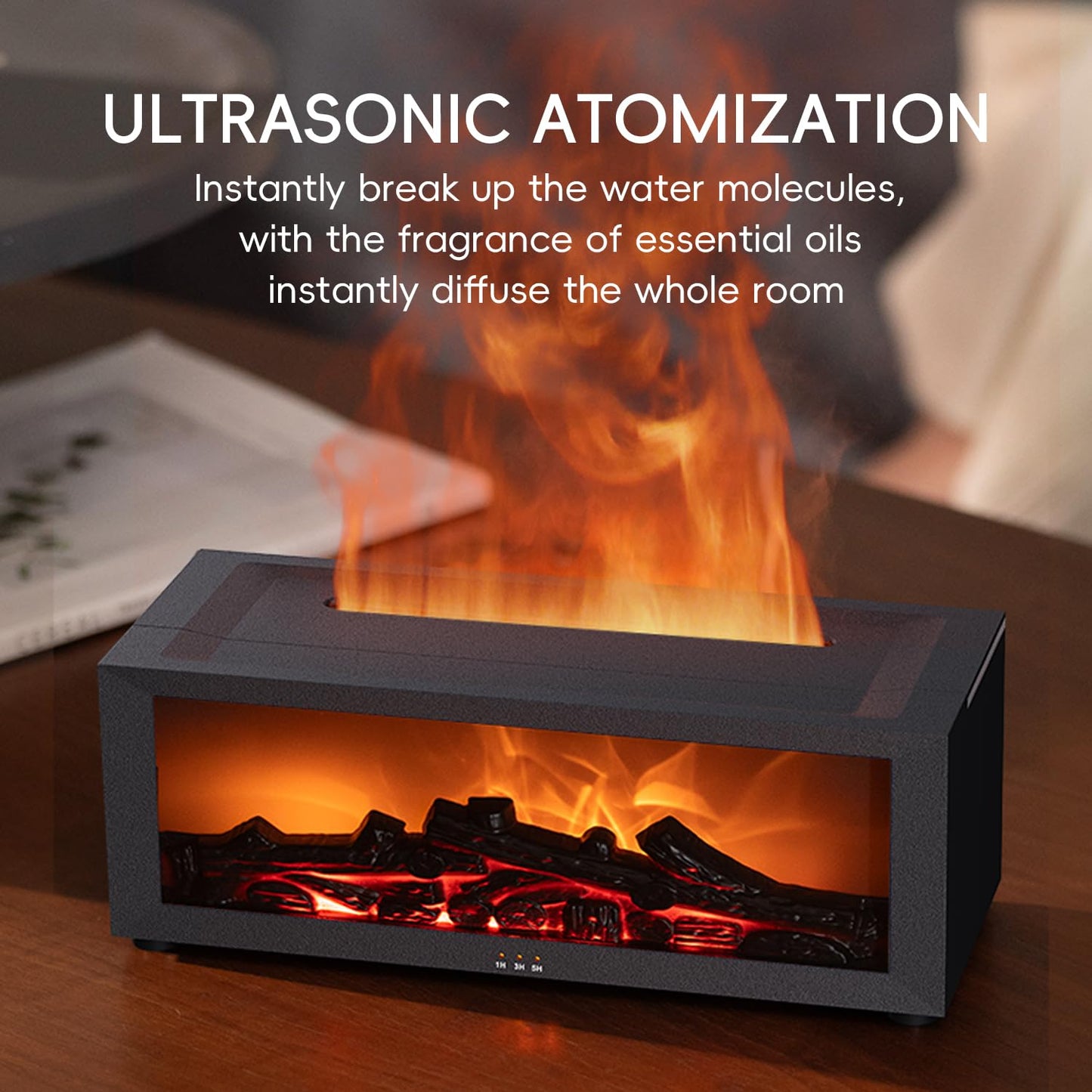 YALEDI Essential Oil Diffuser | 7-Color Fireplace Flame, 150ml Ultrasonic Diffuser with Remote & Timer – White