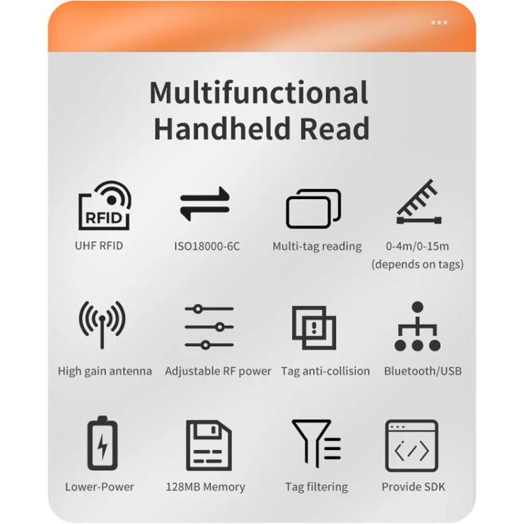 Long Range RFID UHF Portable Handheld Bluetooth Reader, Style: Standard, Standard, EU Plug, Standard, US Plug, Standard, UK Plug