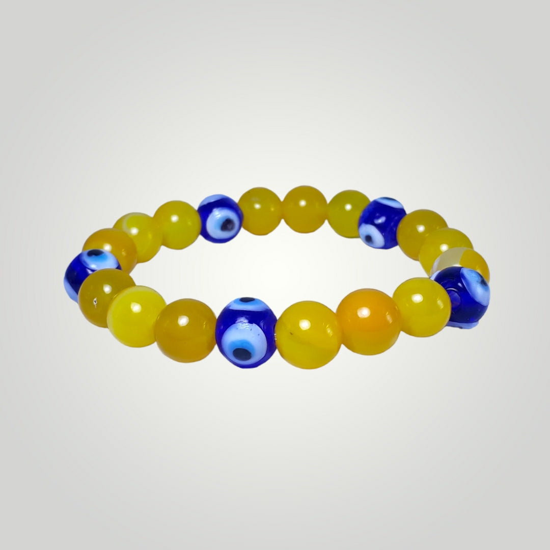 Confidence and Protection Bracelet - Natural 10mm Yellow Agate with Evil Eye Protection Bead