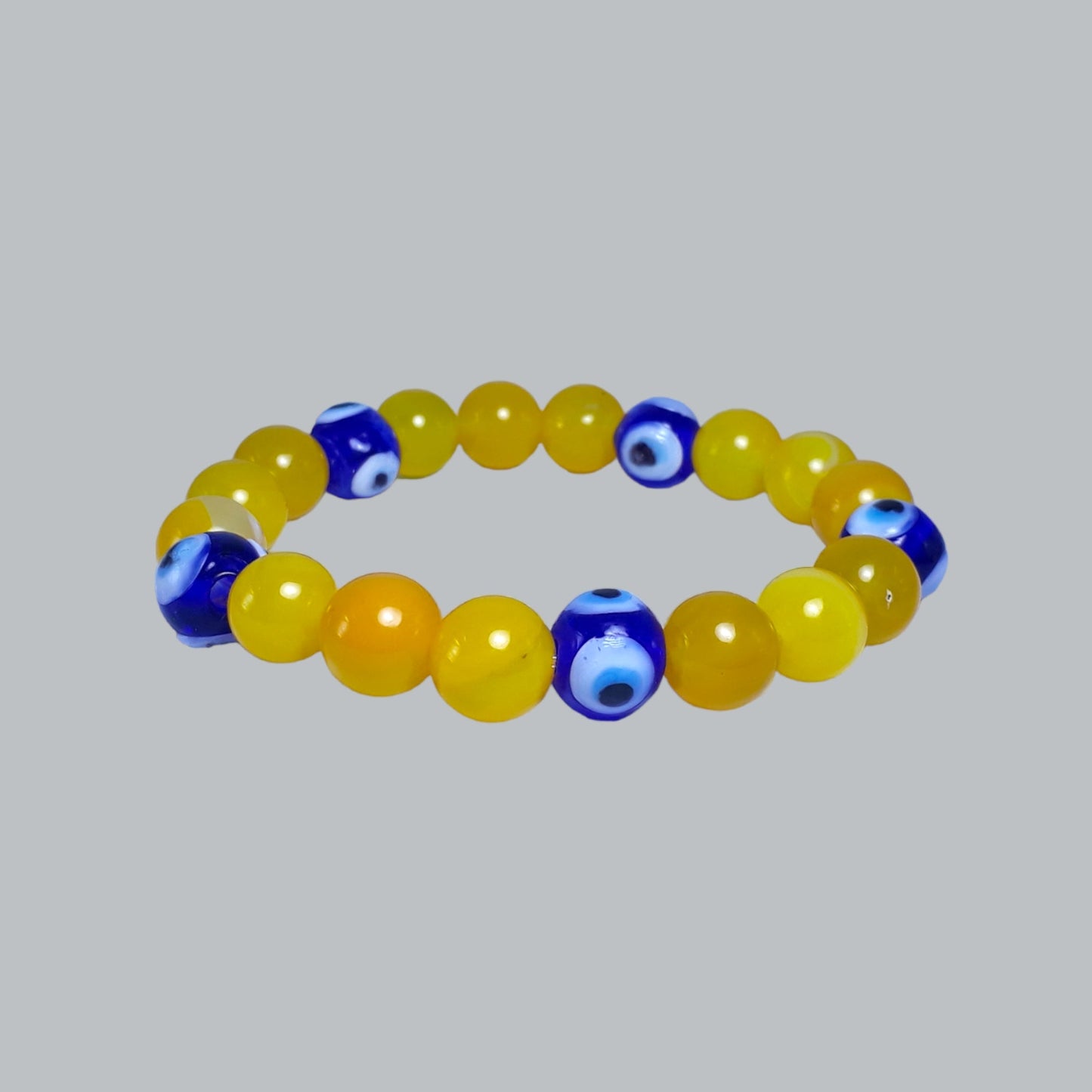 Confidence and Protection Bracelet - Natural 10mm Yellow Agate with Evil Eye Protection Bead