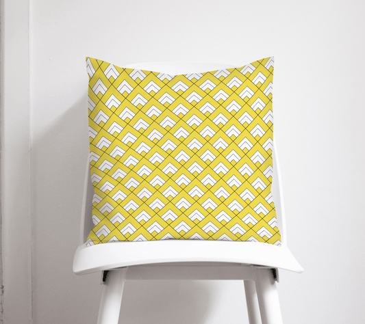 Yellow and White Geometric Tiles Design Cushion, Throw Pillow