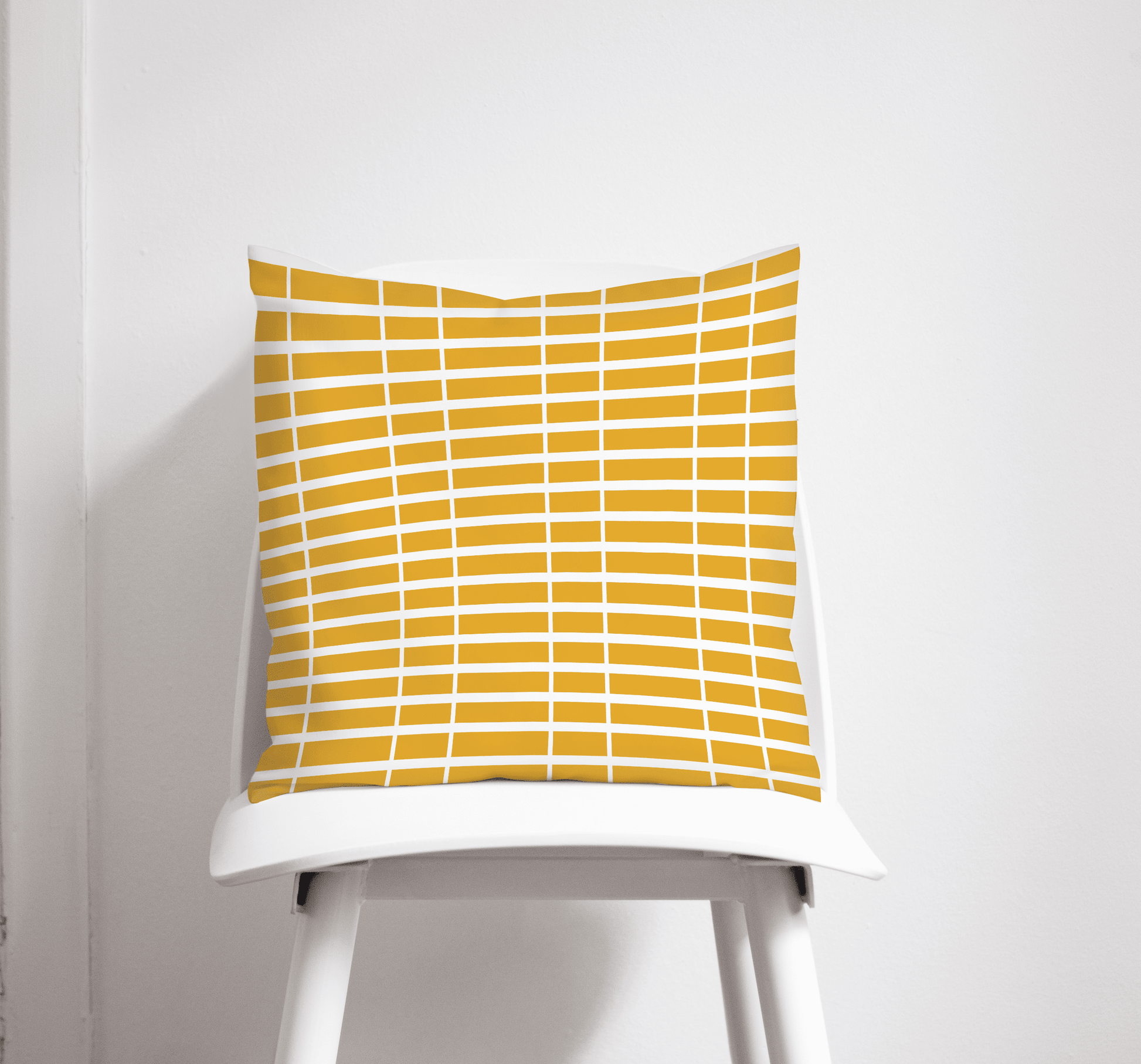Yellow Cushion with a White Striped Lines Geometric Design, Throw Pillow