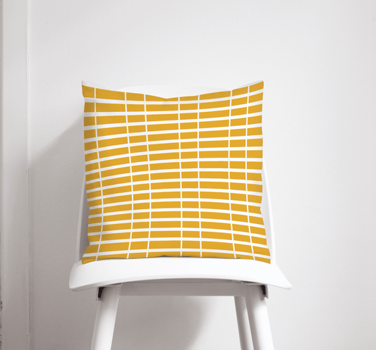 Yellow Cushion with a White Striped Lines Geometric Design, Throw Pillow