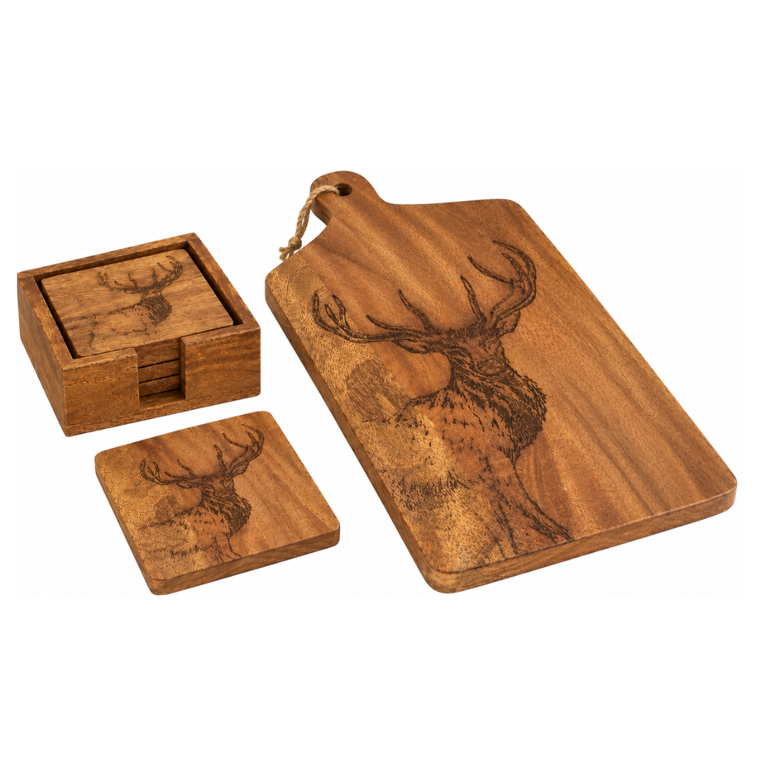 Stag Cheese Board & Coaster Gift Set