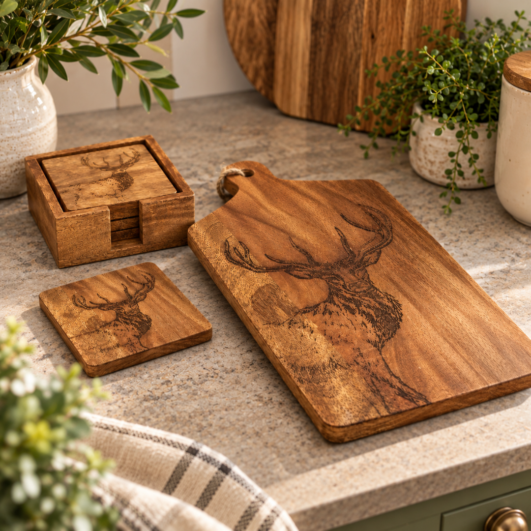 Stag Cheese Board & Coaster Gift Set