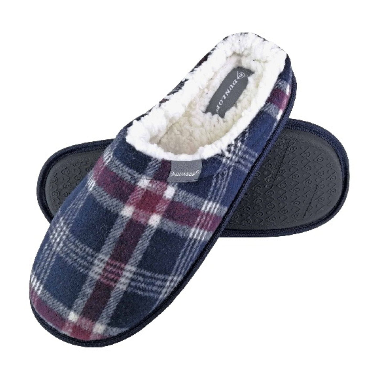 Mens Plush Fleece Lined Slip On Mule Checked Plaid Slippers (6 Sizes)