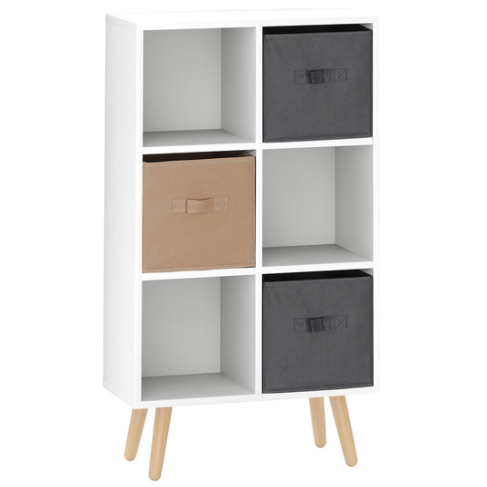HOMCOM Freestanding 6 Cube Storage Cabinet Unit Bookcase w/ 3 Drawer White