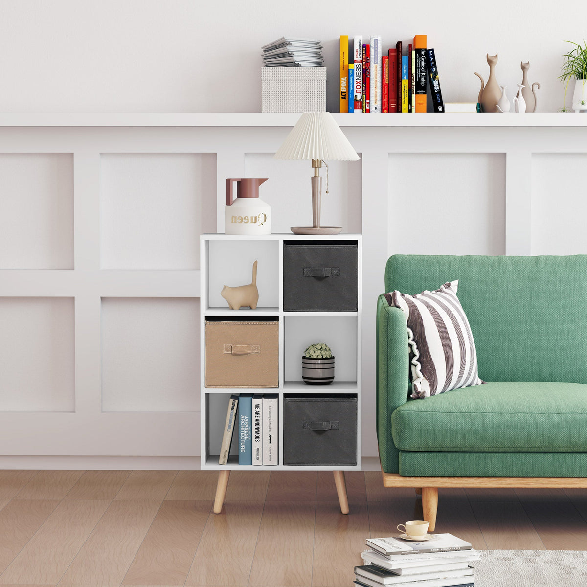 HOMCOM Freestanding 6 Cube Storage Cabinet Unit Bookcase w/ 3 Drawer White