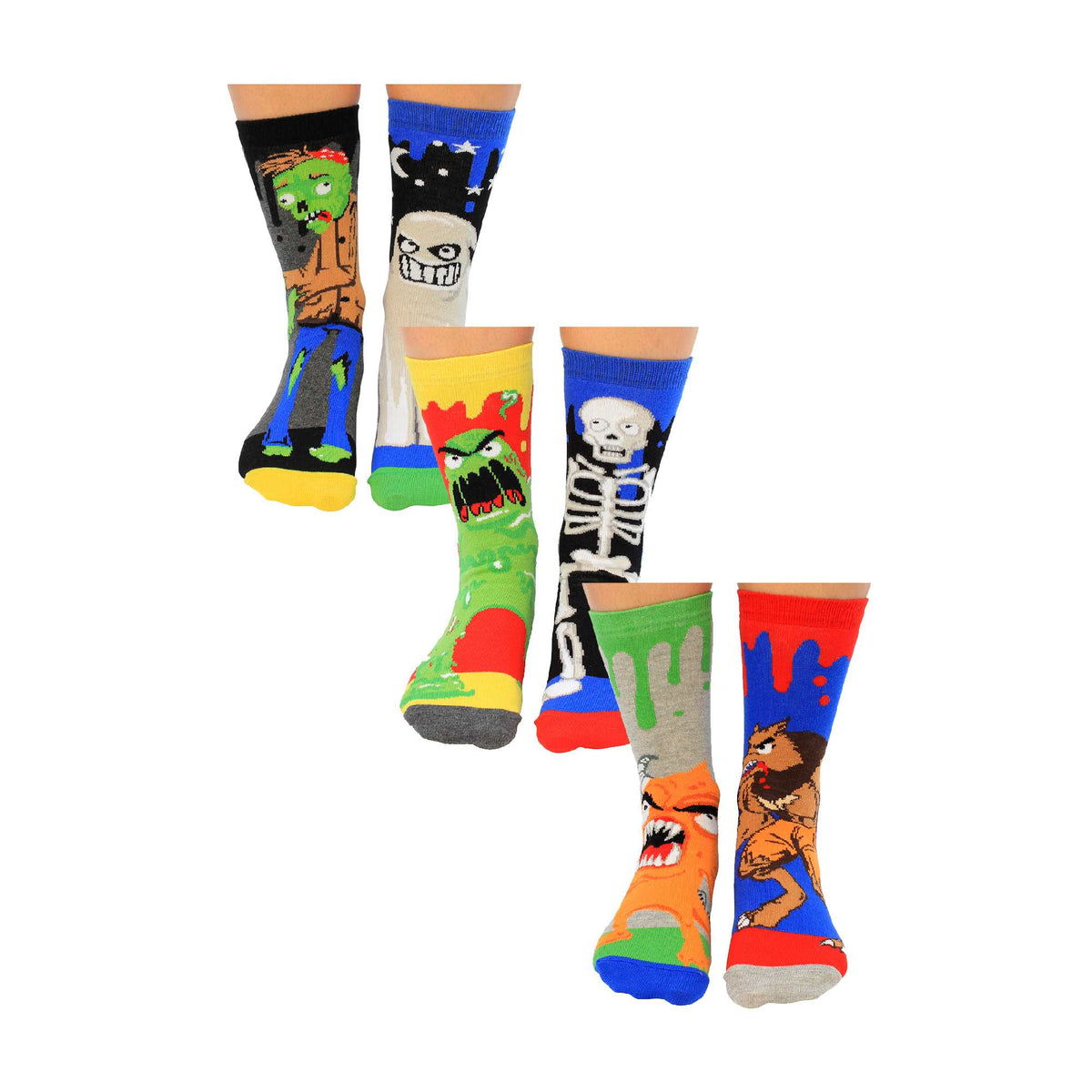 6 Pack Boys Zombie Novelty Odd Socks in Gift Box