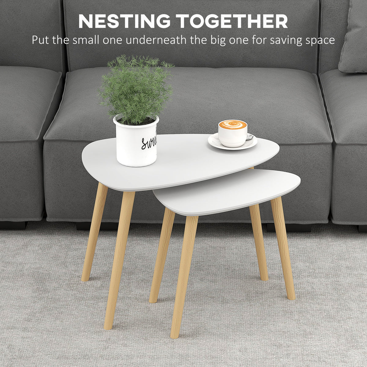 HOMCOM Side Table Set of 2, Modern End Coffee Bedside Tables Grey Natural