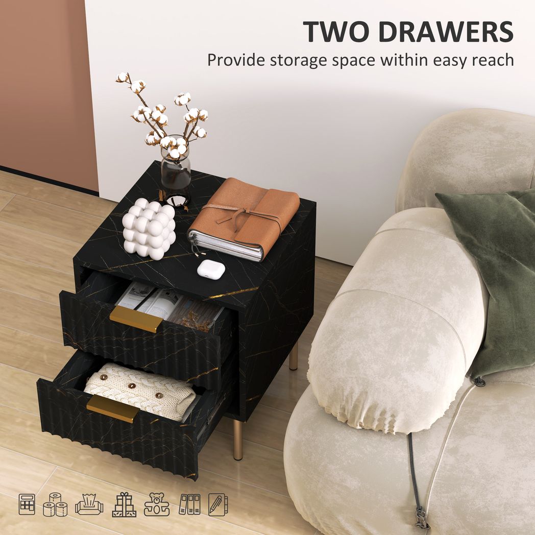 HOMCOM Bedside Table Bedside Cabinet with 2 Drawers for Bedroom