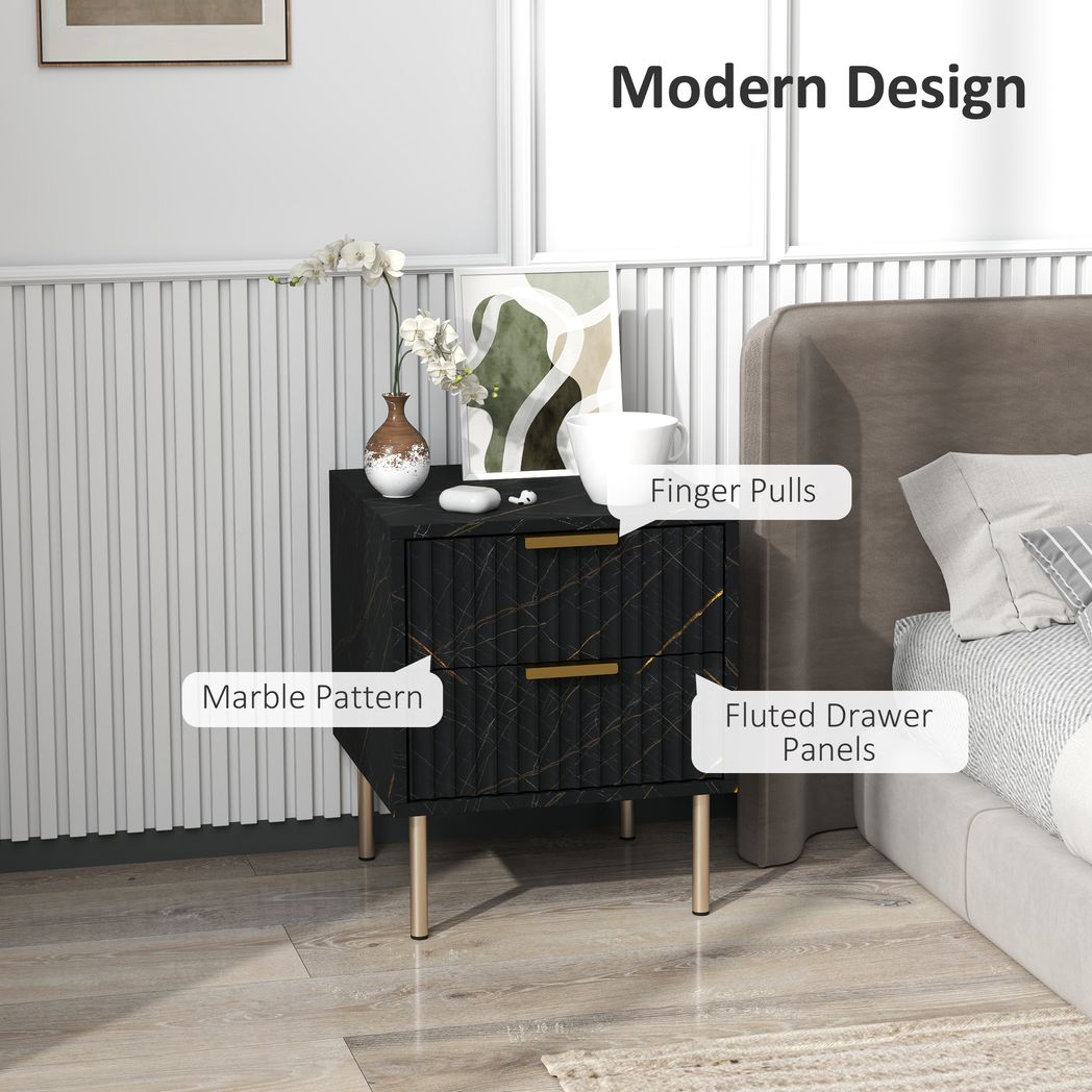 HOMCOM Bedside Table Bedside Cabinet with 2 Drawers for Bedroom