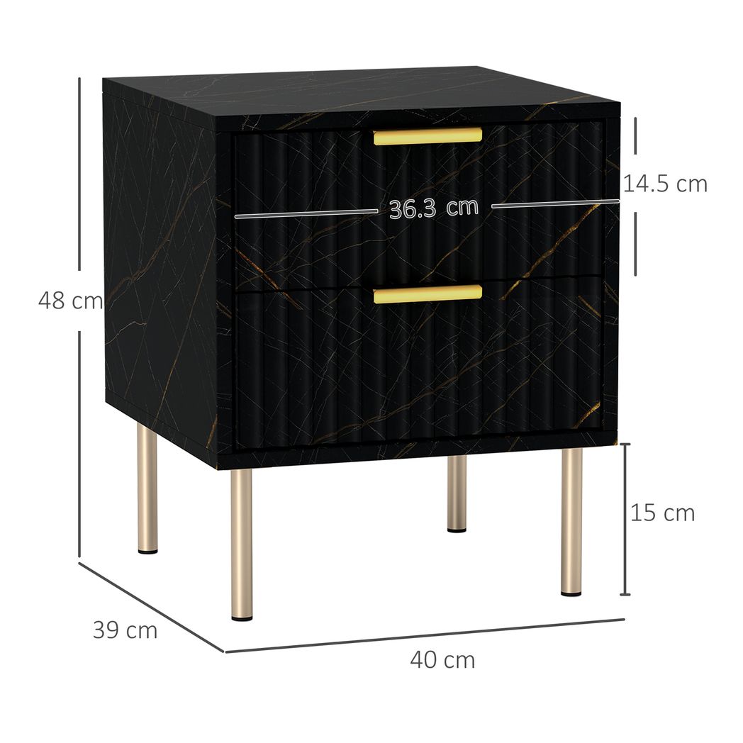 HOMCOM Bedside Table Bedside Cabinet with 2 Drawers for Bedroom