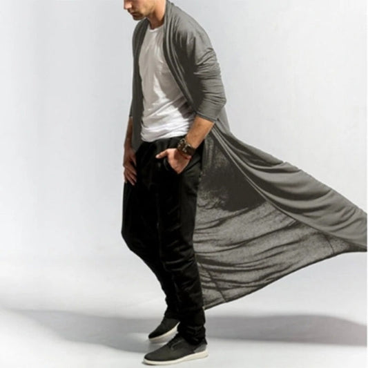 Mens Casual Loose Long Cardigans Coat (Color:Black Size:S), XL