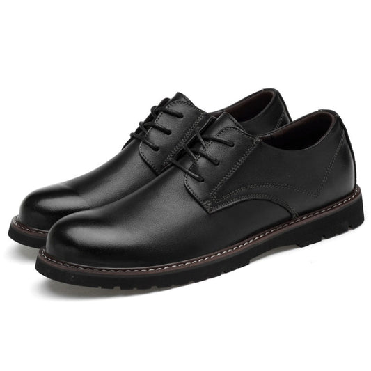 Round Head Solid Color First Layer Cowhide Casual Shoes for Men, 48