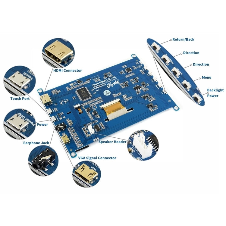 WAVESHARE 7 inch HDMI LCD (H) IPS 1024x600 Capacitive Touch Screen, 7 inch