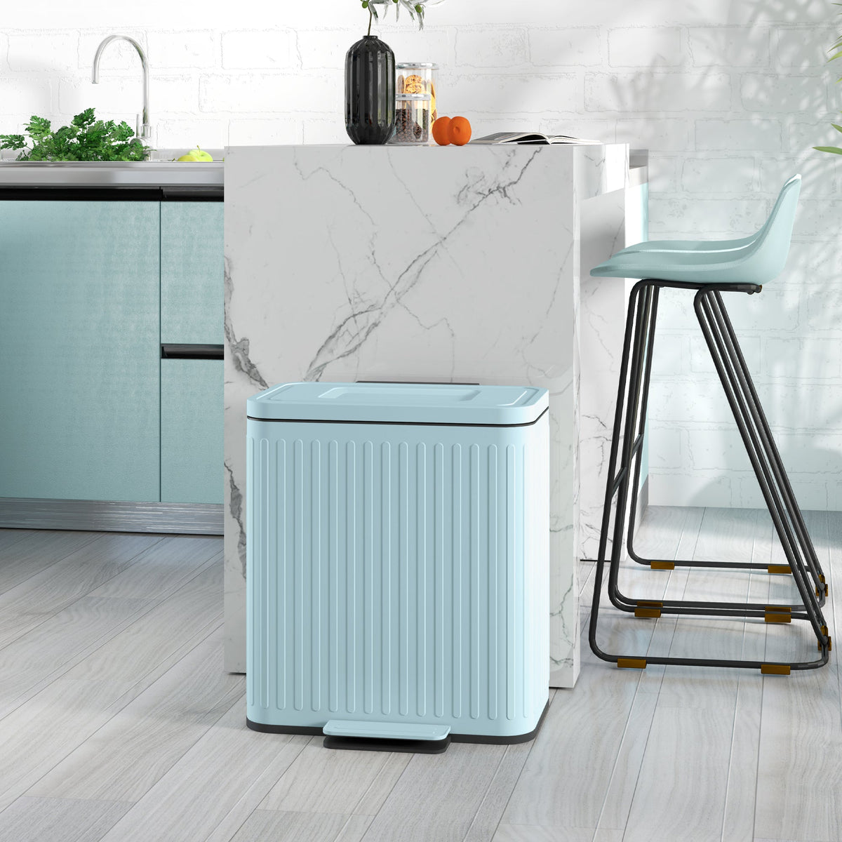 HOMCOM 2 x 20L Double Rubbish Bin, Pedal Bin with Soft-Close Lid, Light Green