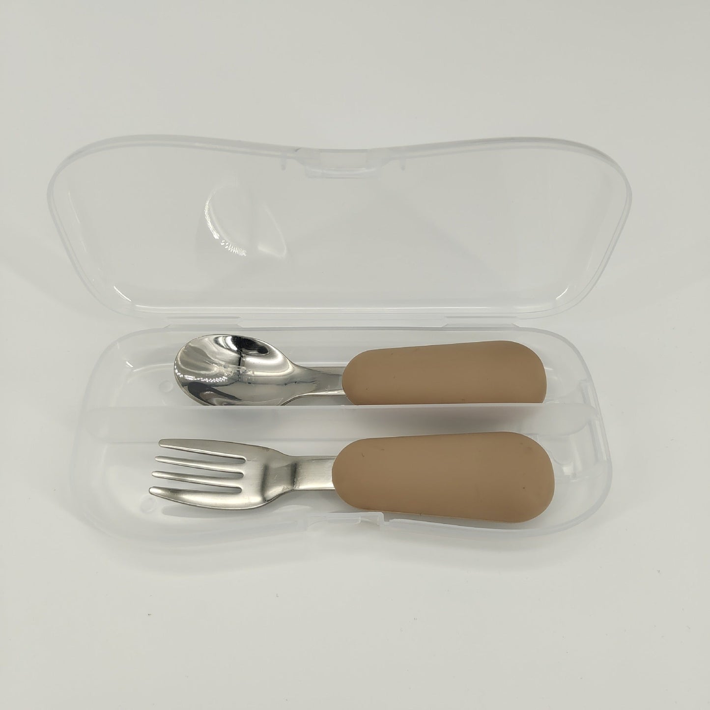 Stainless Steel Baby Spoon Fork Set - Short Handle Silicone Grip