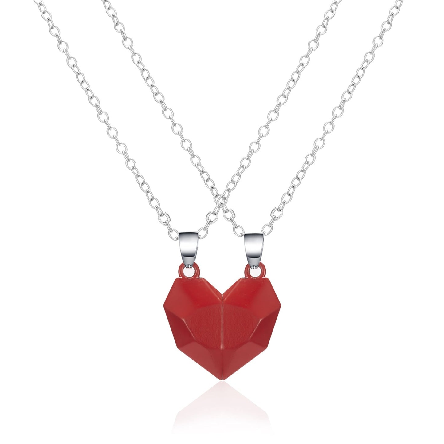 Minimalist Lovers Matching Friendship Heart Pendant Couple Magnetic Distance Faceted Heart Pendant Necklace Couple Jewelry