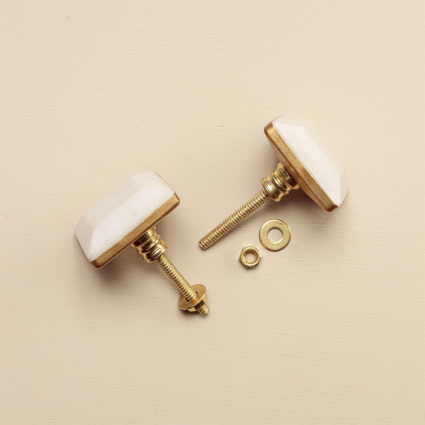 Priya White Stone Rectangle Drawer Knobs