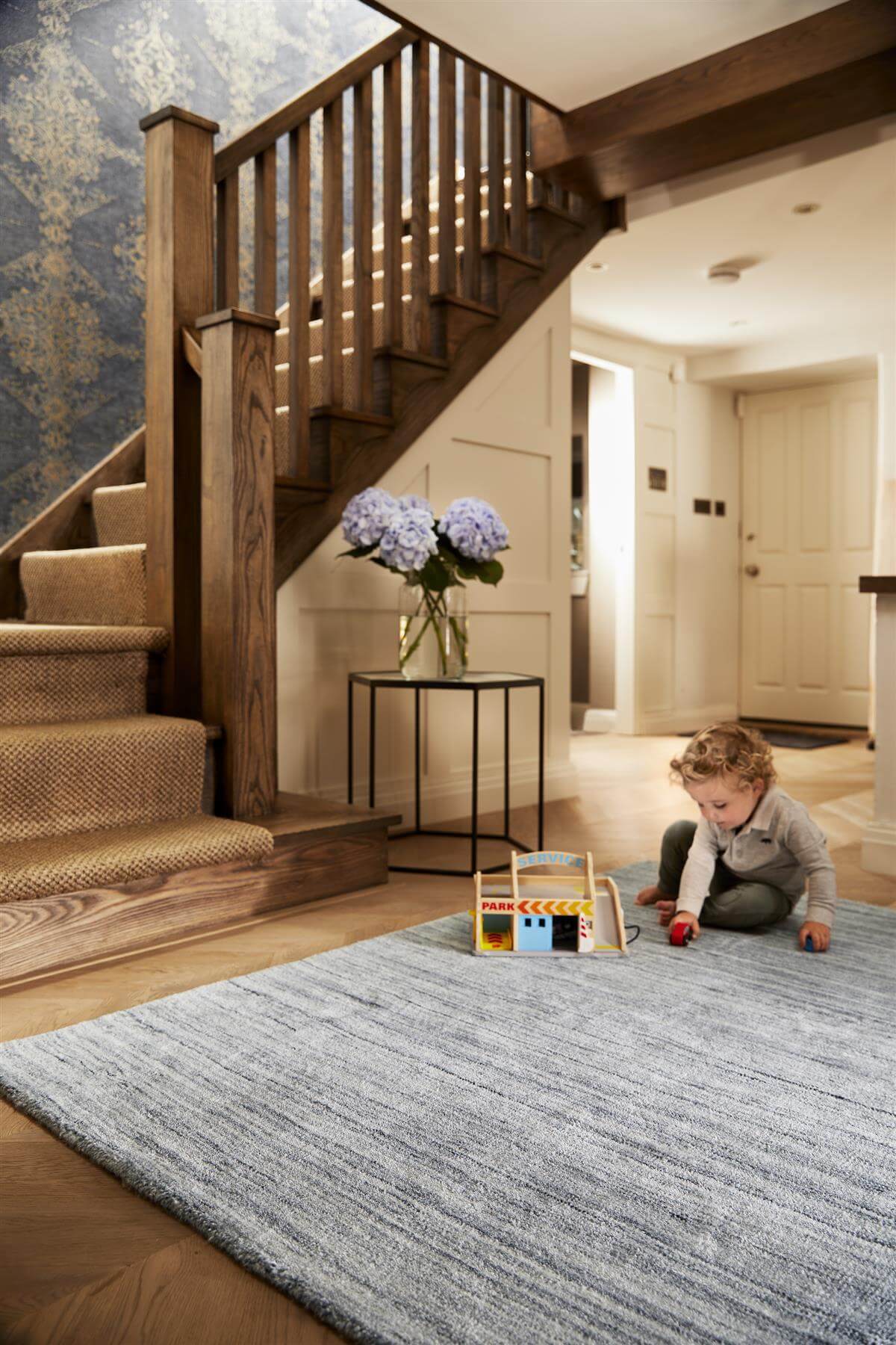 Fine Stripes Silver Grey Wool Rug