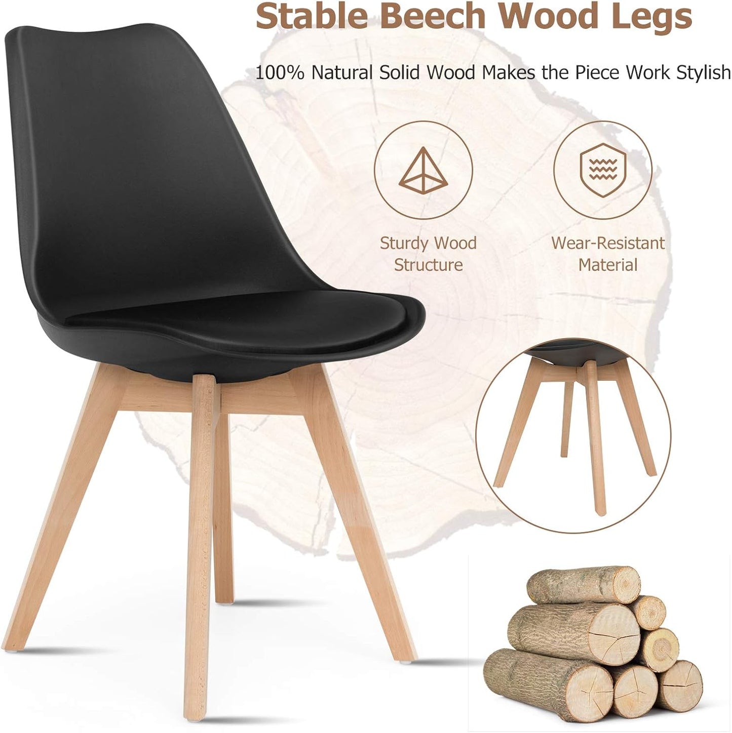 5PCs Dining Set - a White Halo Dining Table & Set of 4 Lorenzo Tulip Dining Chairs with Padded Seat