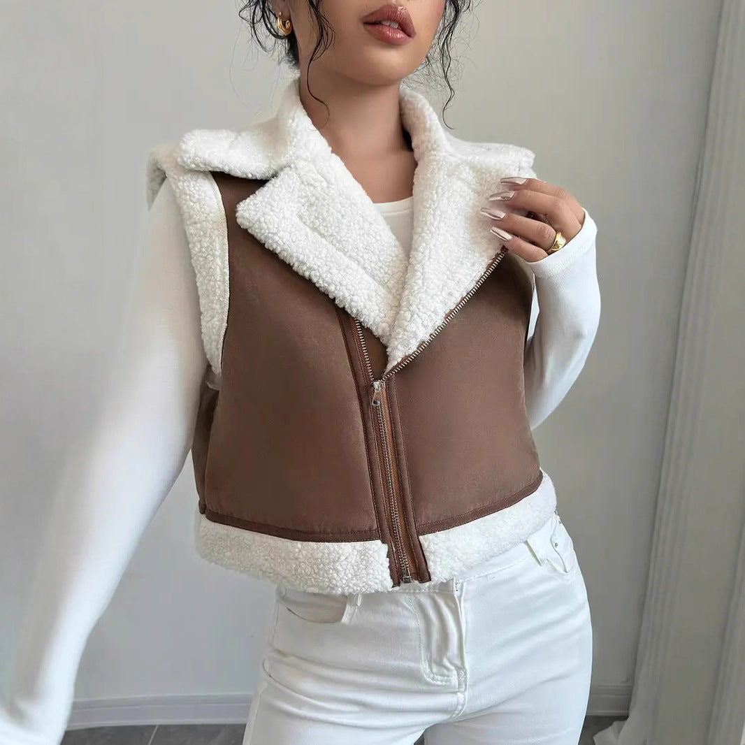 Western Style Light Fur Integrated Lamb Wool Vest