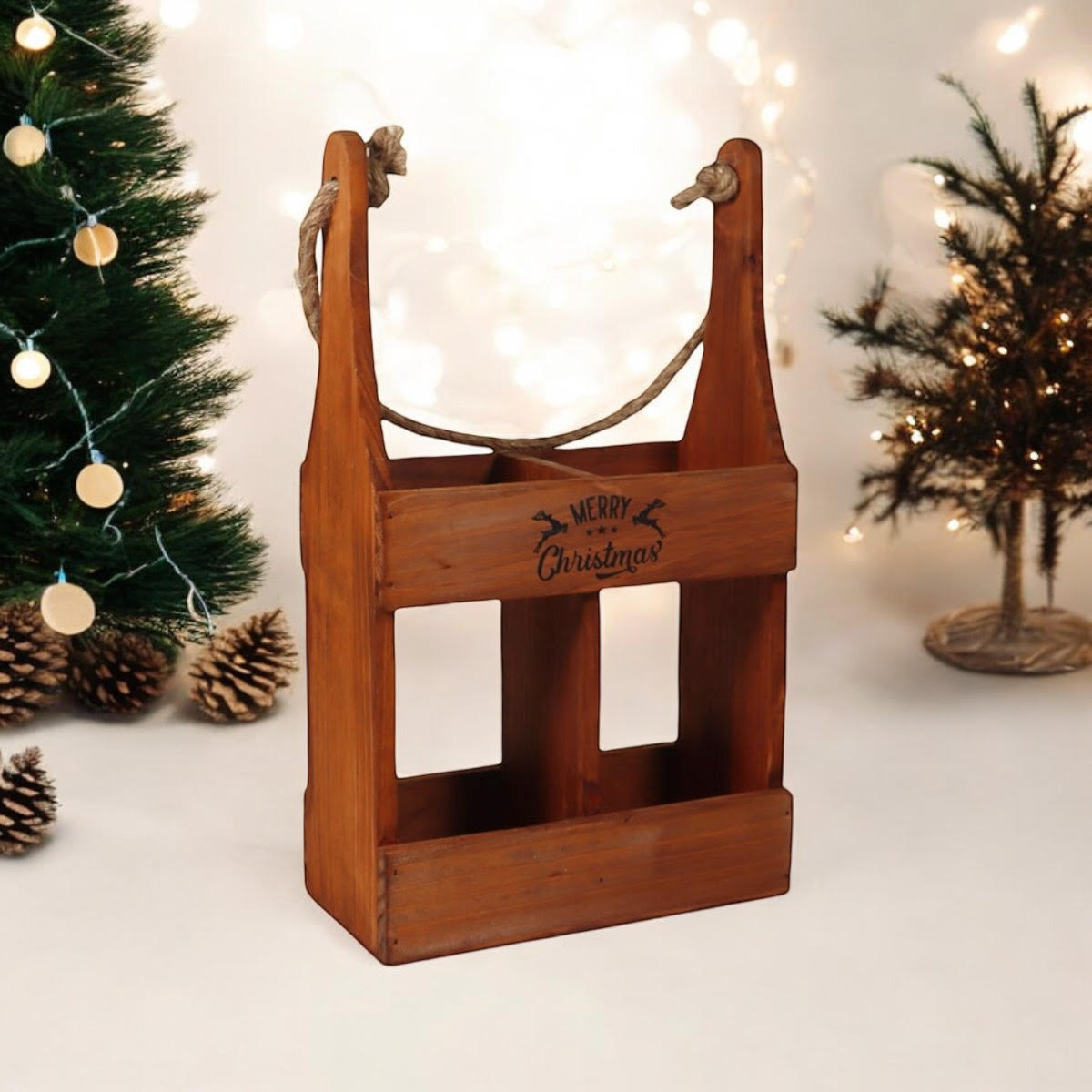 39CM WOODEN 2 BOTTLE WINE HOLDER