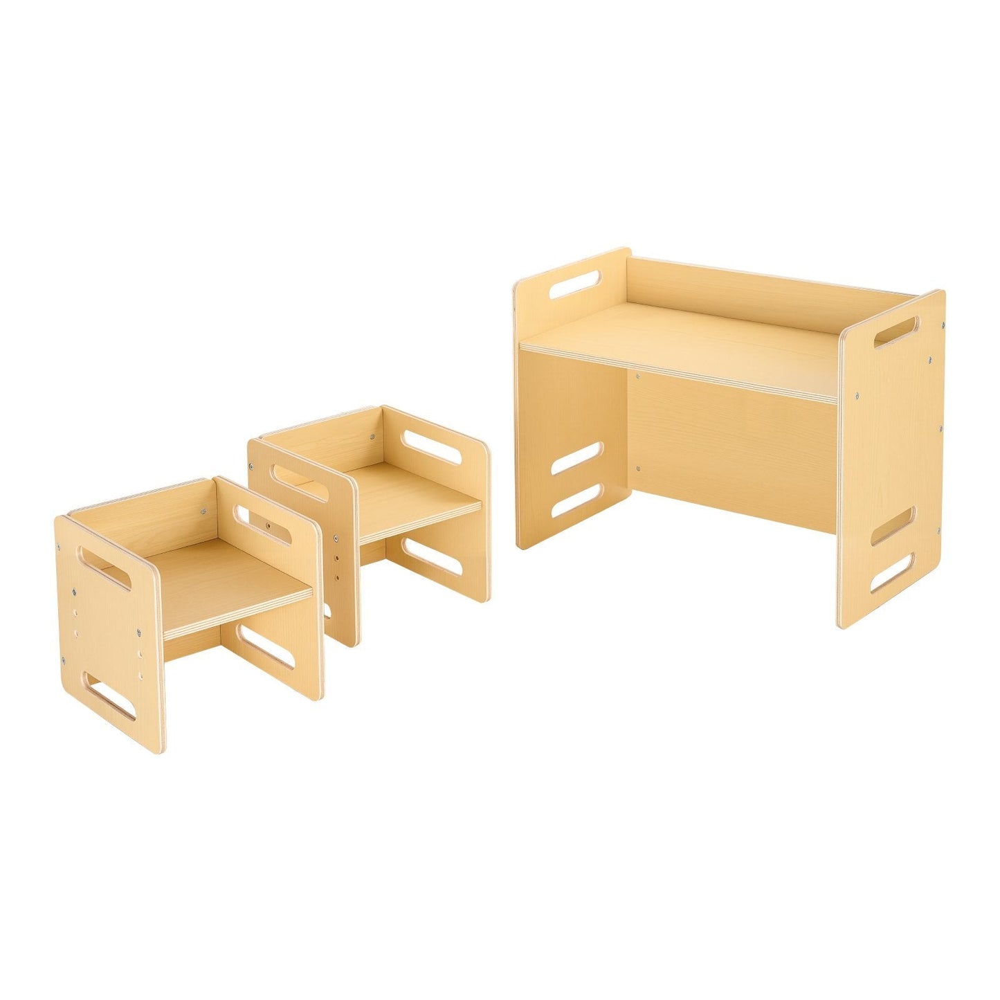 Montessori Weaning Table and Chair Set - Wooden Toddler Table with 2 Chairs, Adjustable Height Montessori Activity Table | Ideal for Reading, Eating, and Playing - Natural