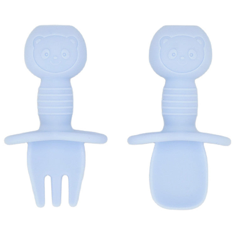 Silicone Baby Fork and Spoon Set - Short Handle Self-Feeding Utensils