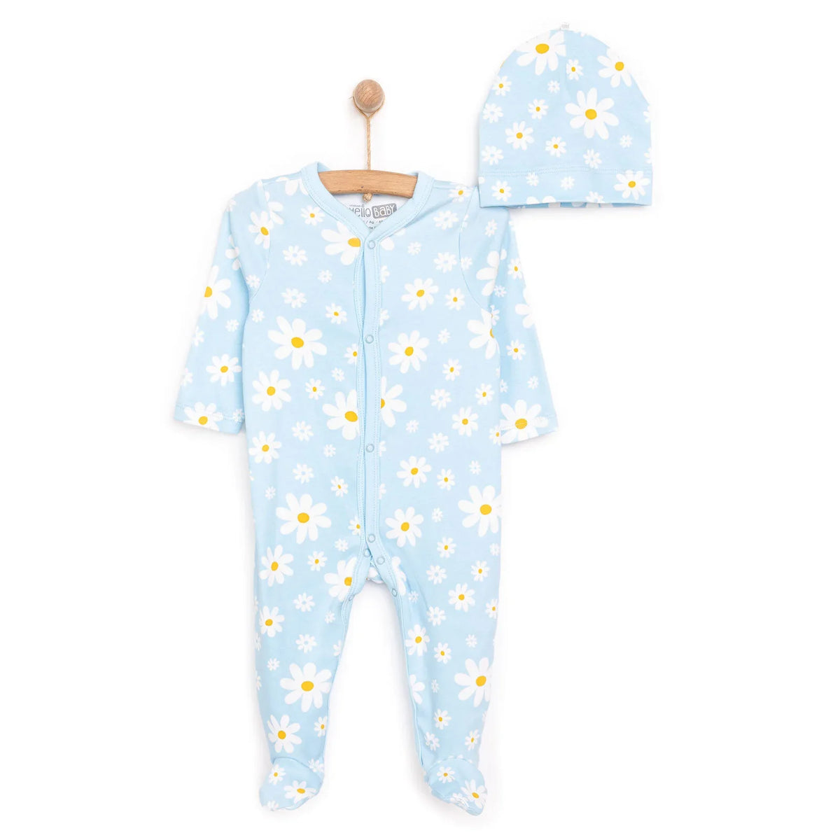 HelloBaby Floral Print Footed Baby Sleepsuit & Hat Set (Newborn to 9 Months)