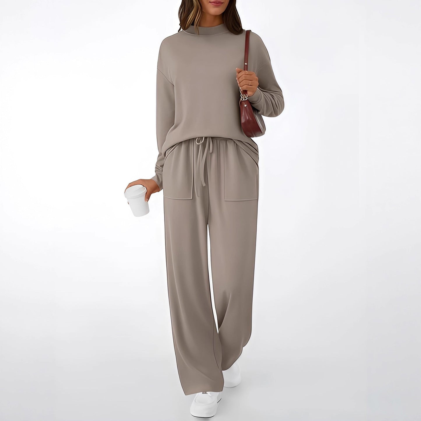 Women's Drawstring With Pockets Pure Color All-matching Casual Fashion Set