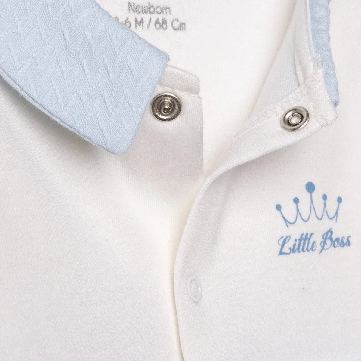 Bebetto "Little Boss" Slogan Buttoned Shirt Collar Footed Baby Sleepsuit (Newborn to 6-9 Months)