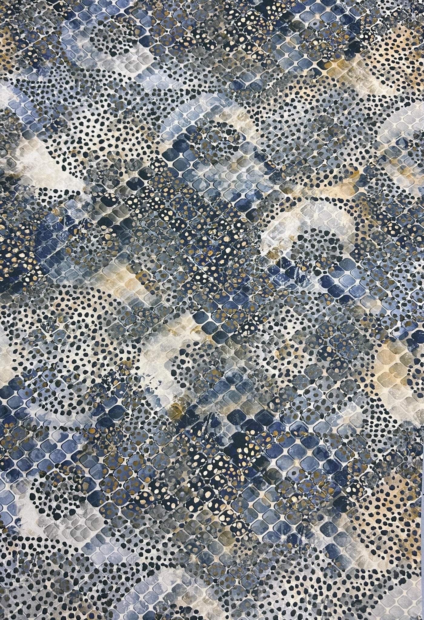 Abstract Blue Gold Geometric Upholstery Fabric Sold by Metre