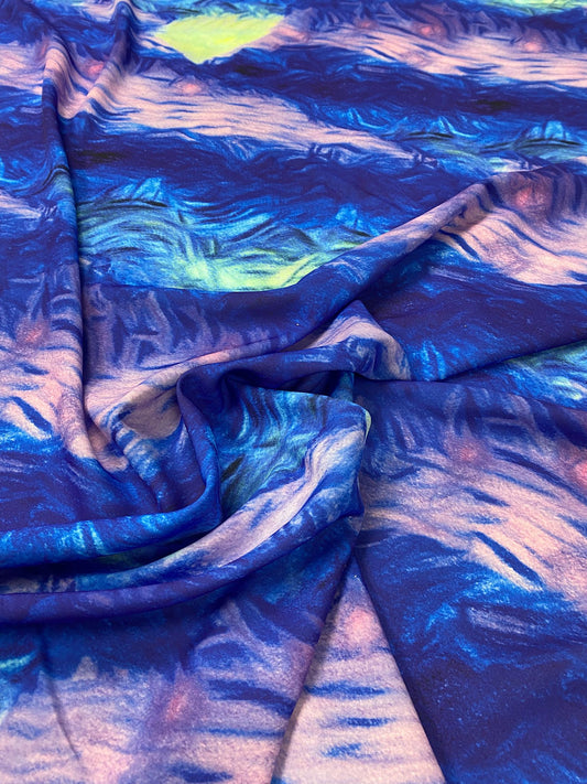 Abstract Blue and Purple Tie Dye Pattern Fabric By Metre