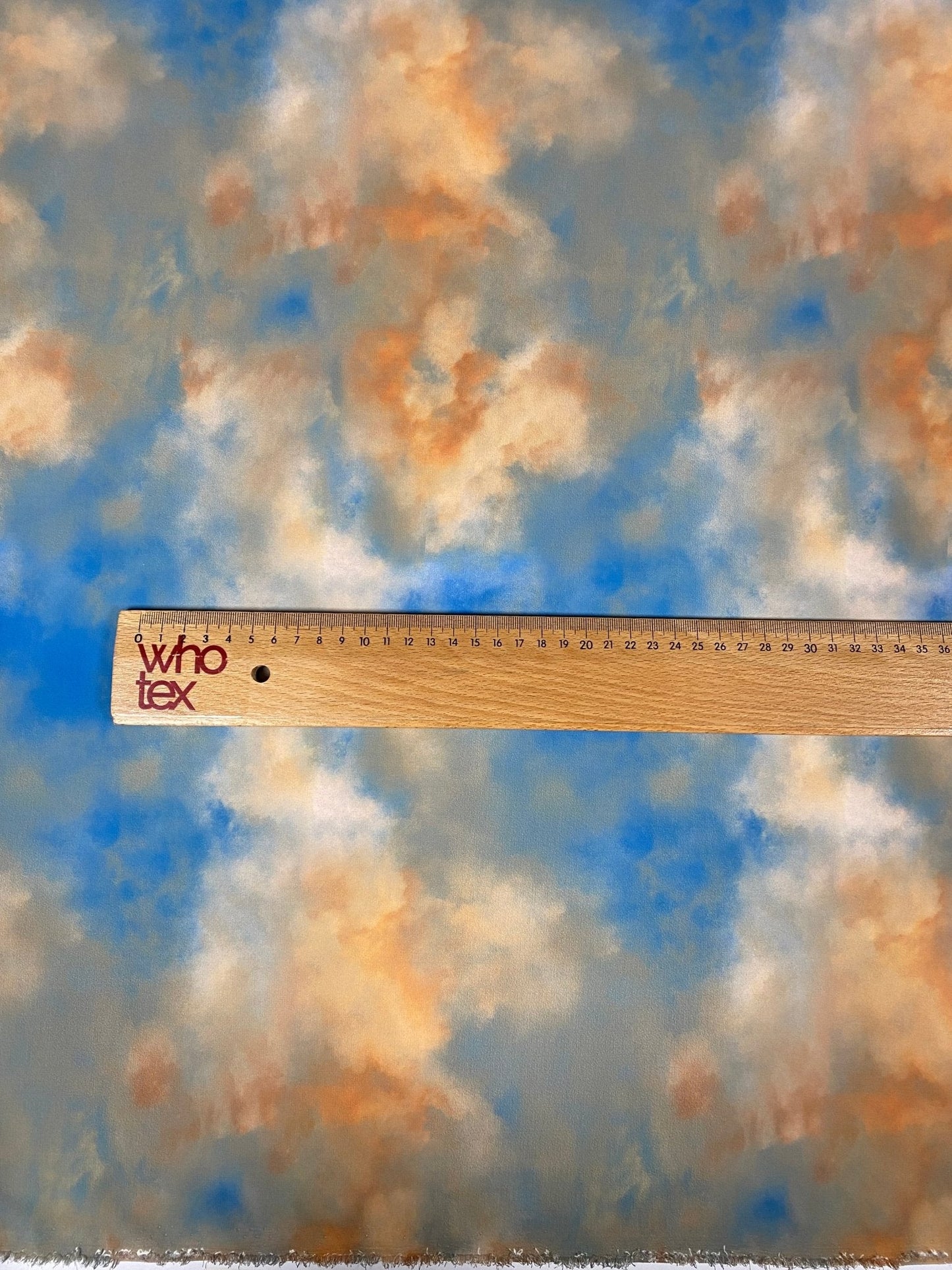 Abstract Cloud Print Crepe Fabric by the Metre – Blue Orange Beige