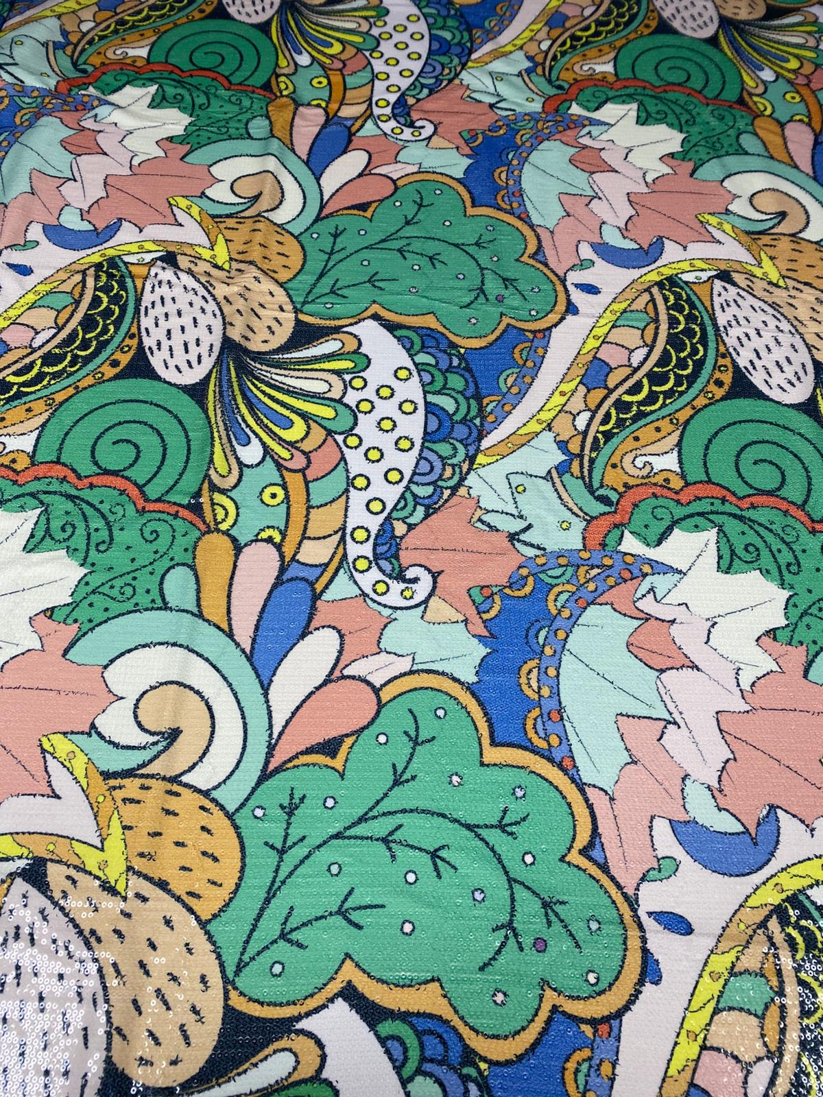 Abstract Floral Multicolour Sequin Fabric by the Metre