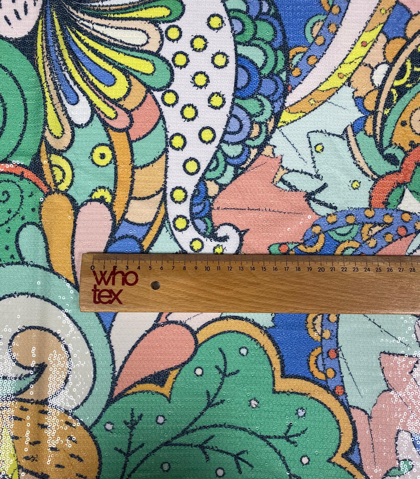 Abstract Floral Multicolour Sequin Fabric by the Metre