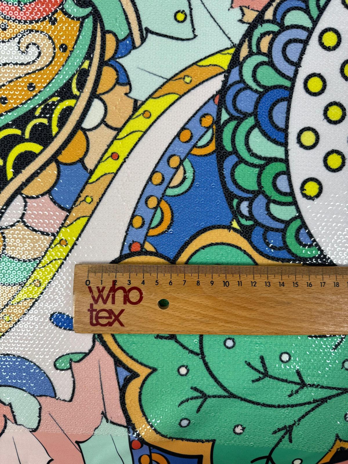 Abstract Floral Multicolour Sequin Fabric by the Metre