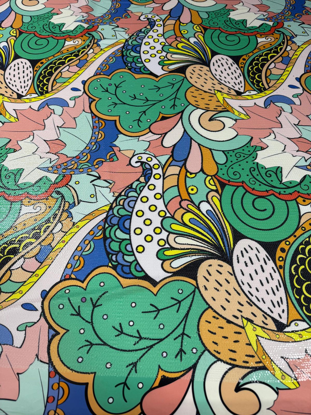 Abstract Floral Multicolour Sequin Fabric by the Metre