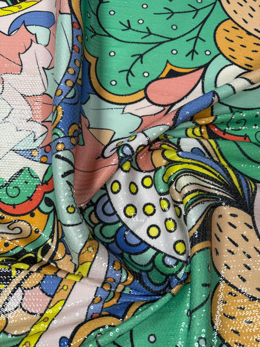 Abstract Floral Multicolour Sequin Fabric by the Metre