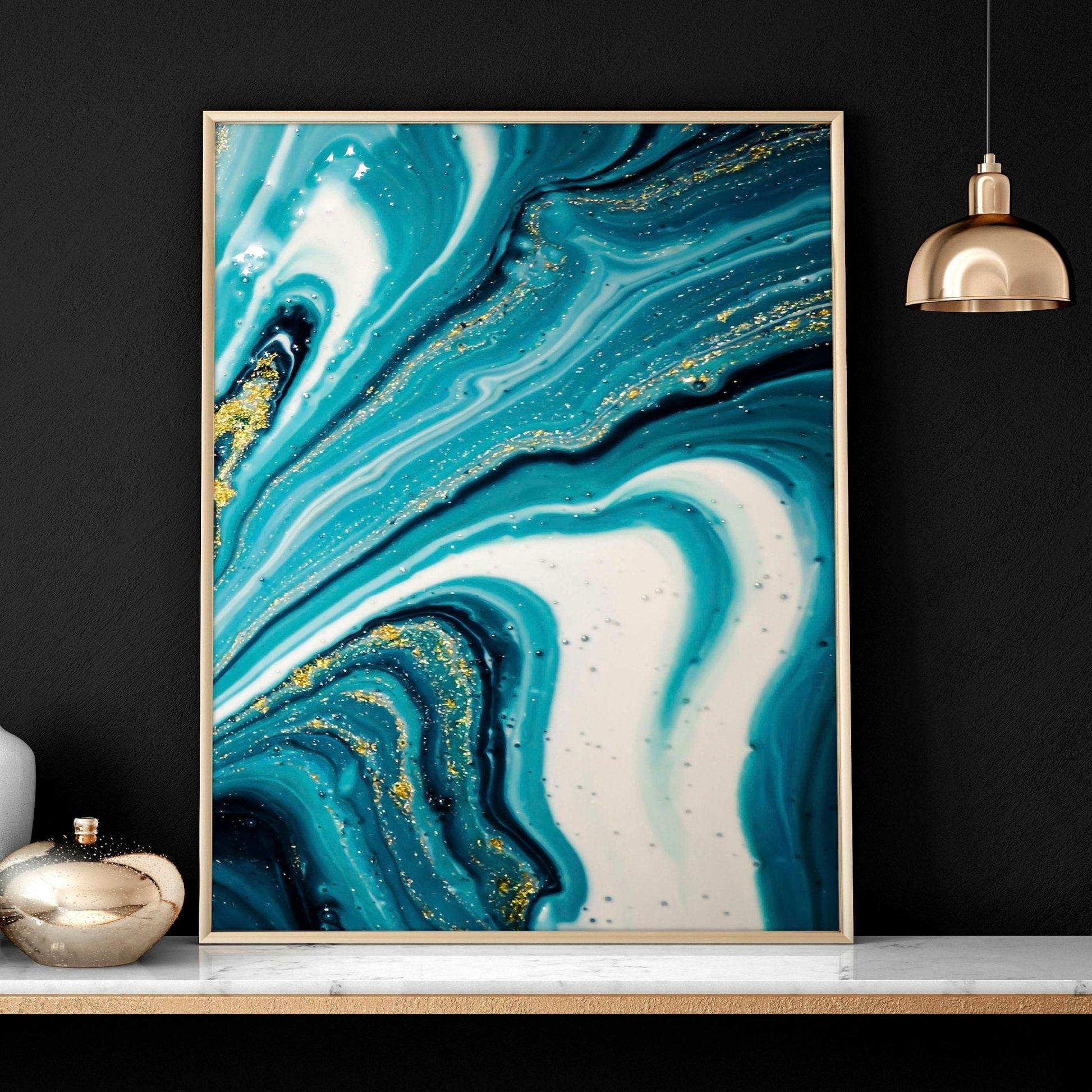 Teal painting | set of 3 Abstract Marble wall art prints