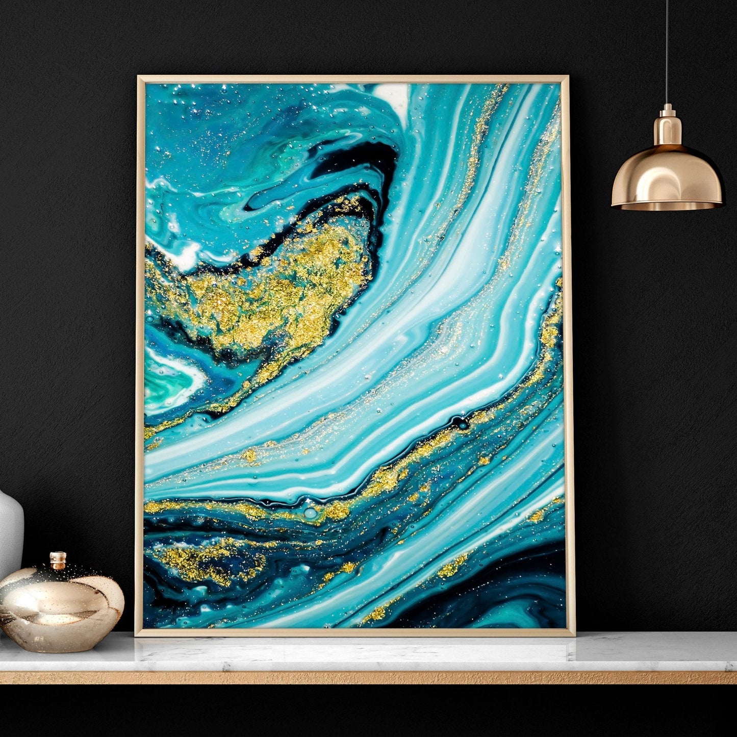 Teal painting | set of 3 Abstract Marble wall art prints