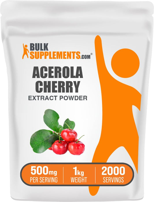 BulkSupplements Acerola Cherry Extract Powder – 500mg per Serving, Natural Vitamin C, Vegan & Gluten Free, 1kg