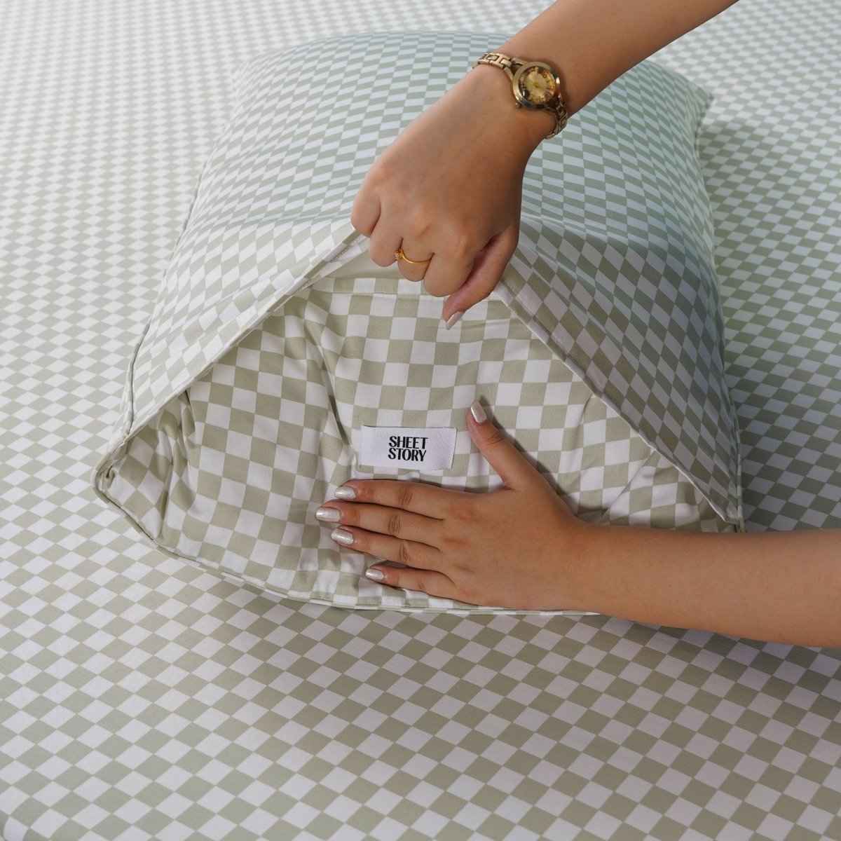 Ackly Bamboo - Sage Green Checkerboard Bedding