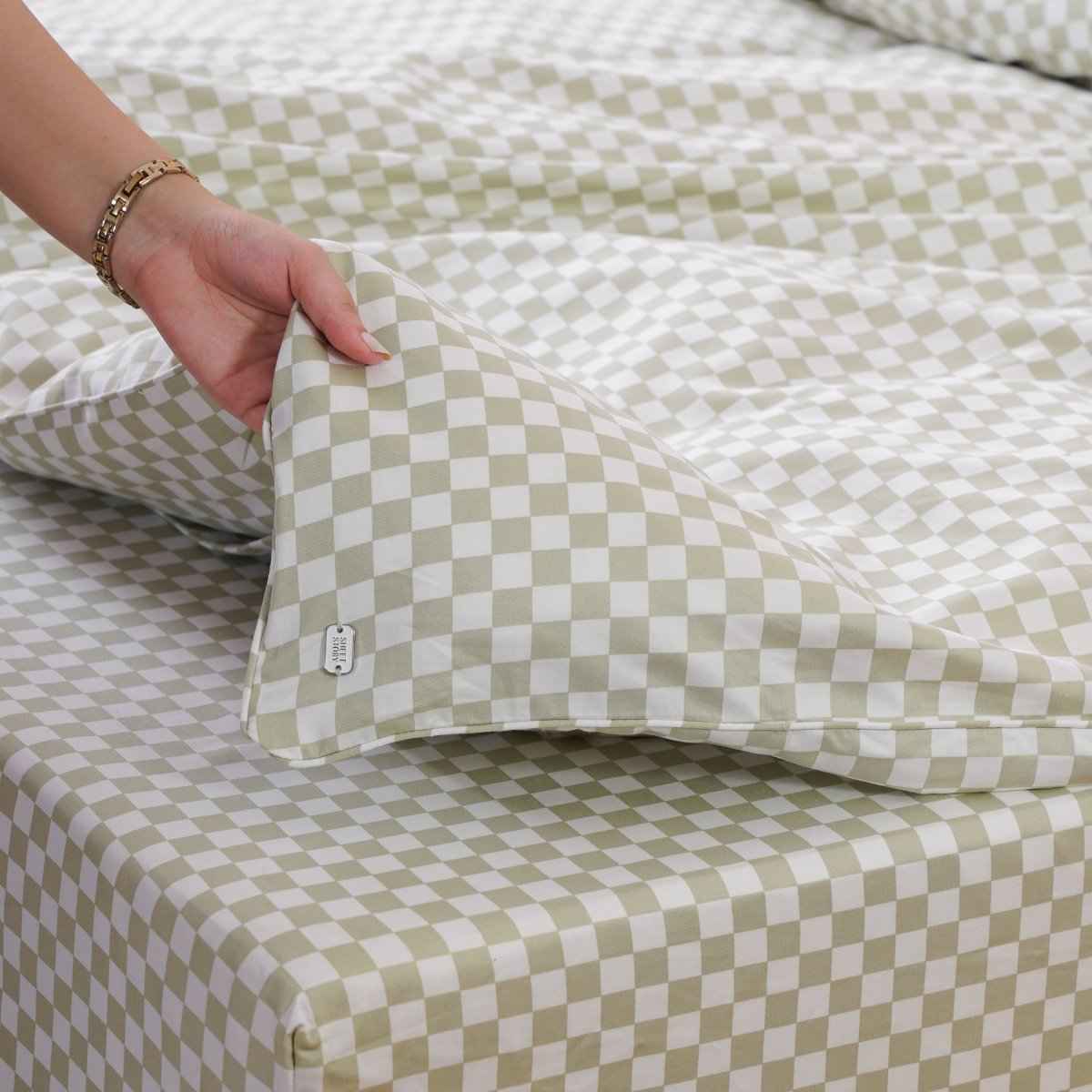 Ackly Bamboo - Sage Green Checkerboard Duvet Cover